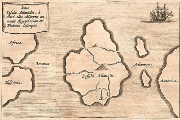 Athanasius Kircher's map of Atlantis from Mundus Subterraneus (